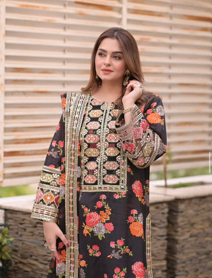Aneela Shamoz Silk Embroidered 3 Piece | AN106 - Trendy Casual Outfits - Laiba Rauf
