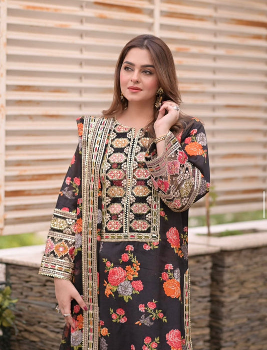 Aneela Shamoz Silk Embroidered 3 Piece | AN106 - Trendy Casual Outfits - Laiba Rauf