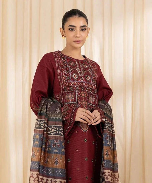 Sapphire Dhanak Embroidered 3 Piece | SP108 - Trendy Casual Outfits - Laiba Rauf
