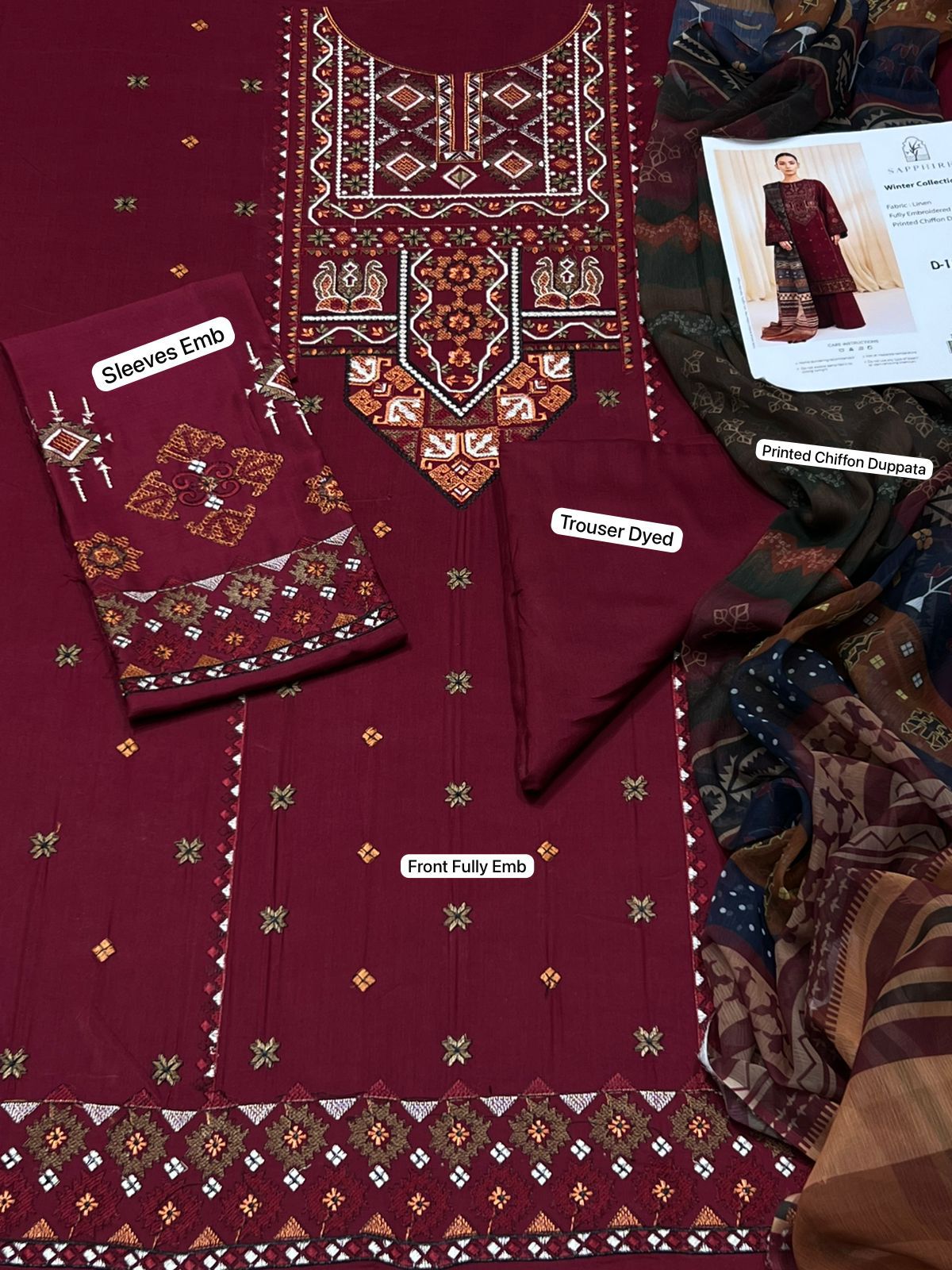 Sapphire Dhanak Embroidered 3 Piece | SP108 - Trendy Casual Outfits - Laiba Rauf