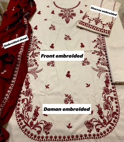 Batik Dhanak Embroidered 3 Piece | BK103- Trendy Casual Outfits - Laiba Rauf