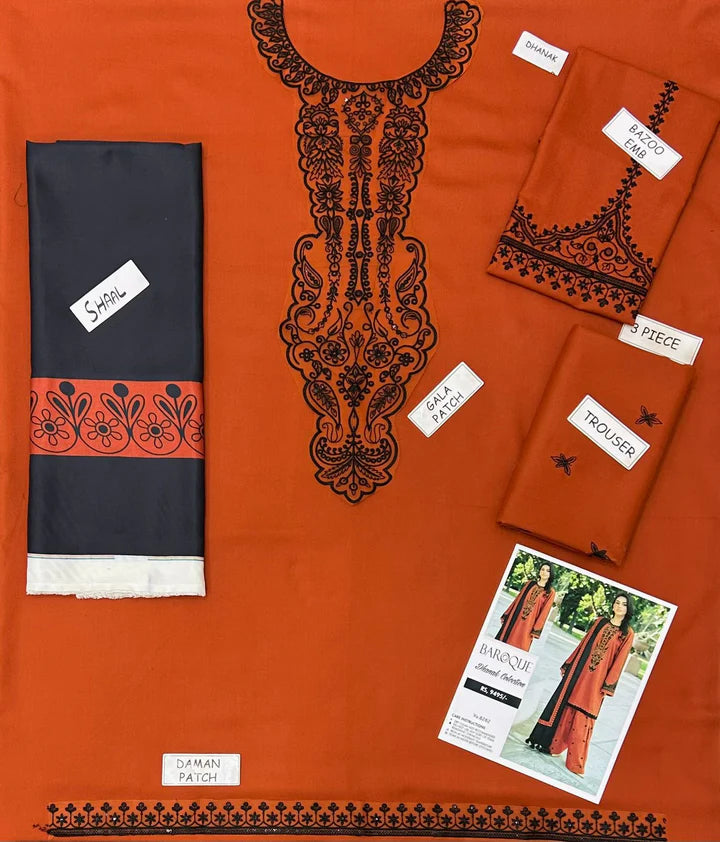 Baroque Dhanak Embroidered 3 Piece | BQ134- Trendy Casual Outfits - Laiba Rauf