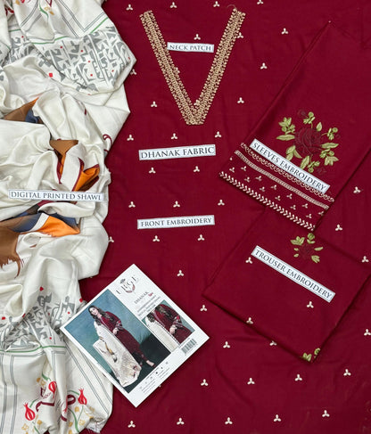 Aisling Dhanak Embroidered 3 Piece | AL100 - Trendy Casual Outfits - Laiba Rauf