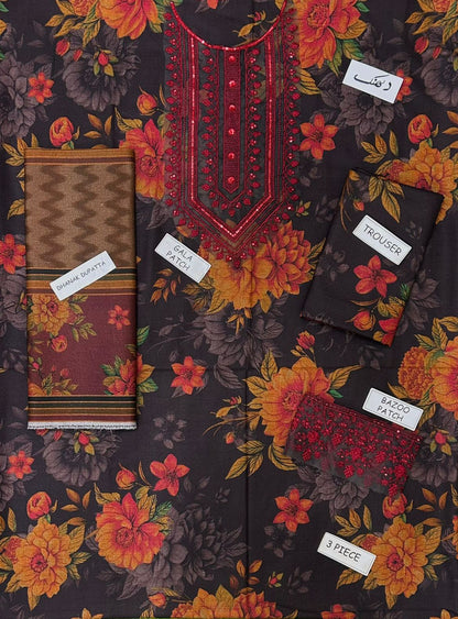 Baroque Dhanak Embroidered 3 Piece | BQ117 - Trendy Casual Outfits - Laiba Rauf