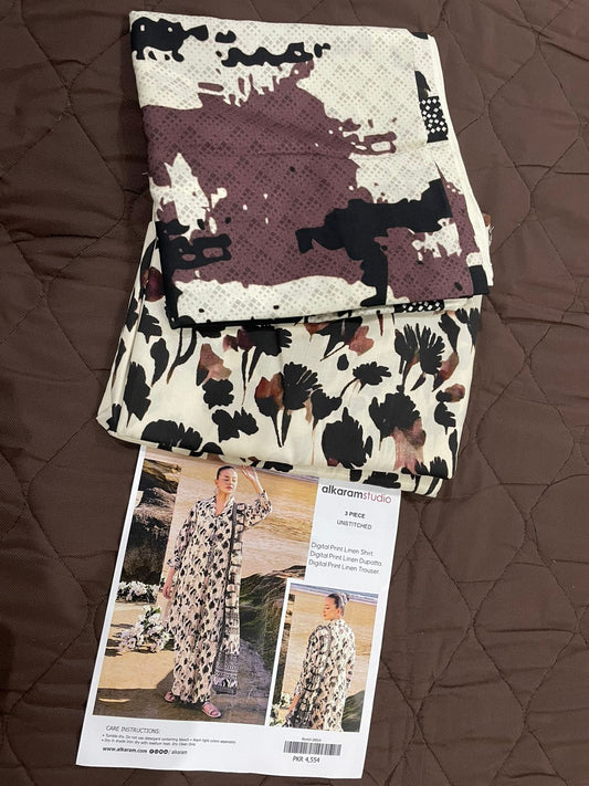 Alkaram Linen Digital Printed 3 Piece | AK100 - Trendy Casual Outfits - Laiba Rauf