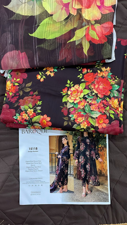 Baroque Viscose Digital Printed 3 Piece | BQ108 - Trendy Casual Outfits - Laiba Rauf