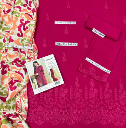 Sapphire Dhanak Embroidered 3 Piece | SP107 - Trendy Casual Outfits - Laiba Rauf