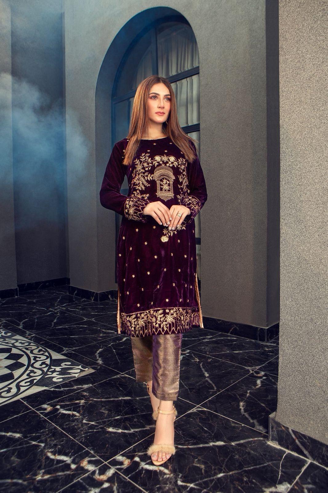 Azure Luxury Velvet Collection - Trendy Casual Outfits - Laiba Rauf