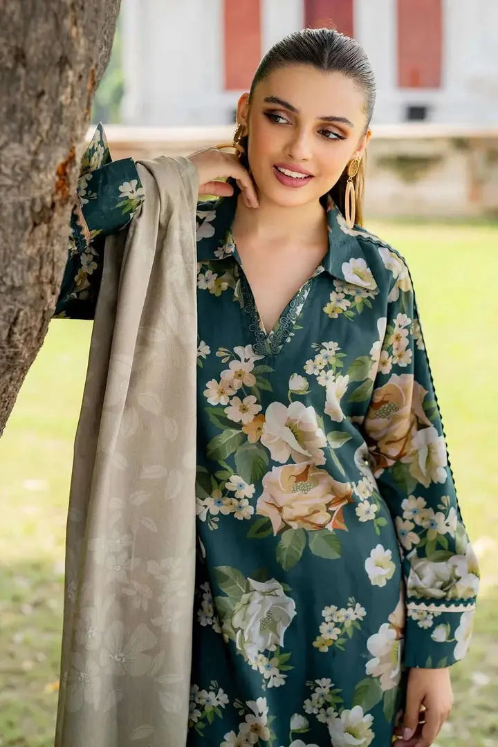 BAROQUE Viscose 3 Piece Digital Printed Green Floral | BQ102 My Store