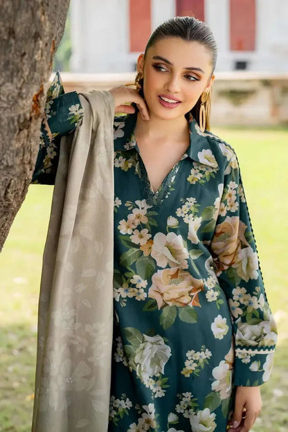 BAROQUE Viscose 3 Piece Digital Printed Green Floral | BQ102 My Store
