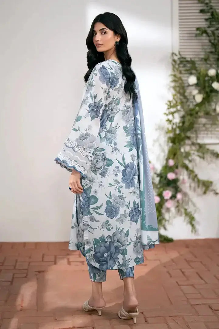 Baroque Linen 3 Piece Digital Printed Blue Floral | BQ104 My Store