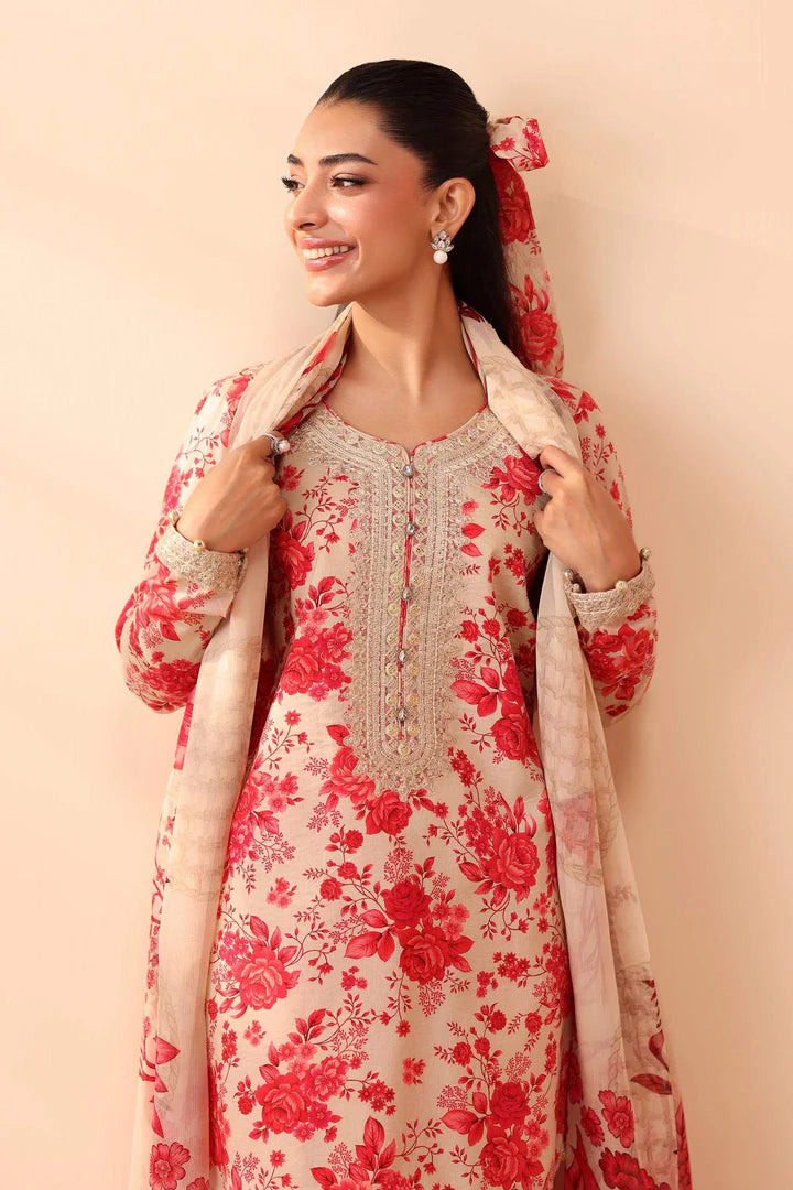 MARIA.B. Linen 3 Piece Digital Printed Pink Floral | MB101 My Store