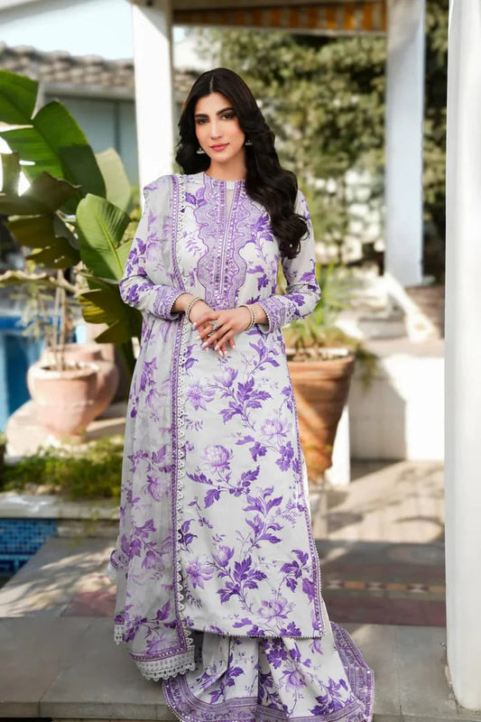 IZNIK Embroidered Linen 3 Piece Digital Printed Purple | IZ101 My Store