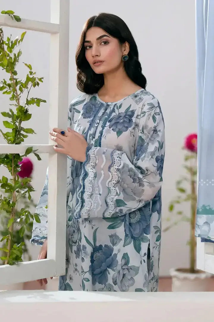 Baroque Linen 3 Piece Digital Printed Blue Floral | BQ104 My Store