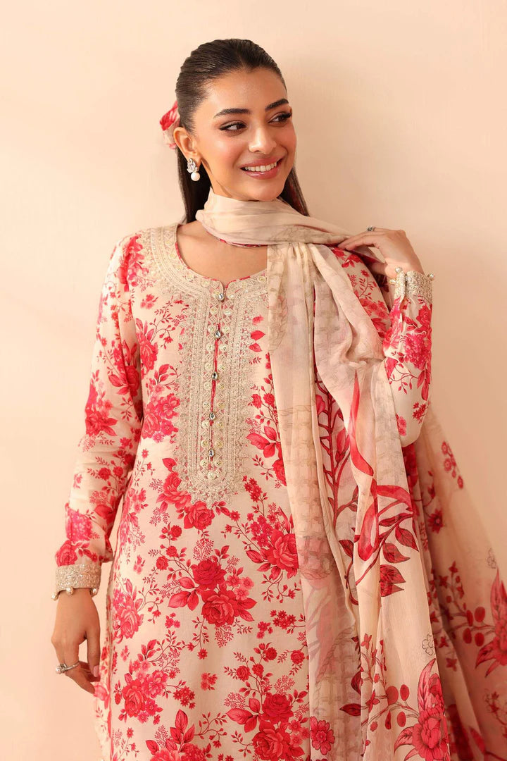 MARIA.B. Linen 3 Piece Digital Printed Pink Floral | MB101 My Store