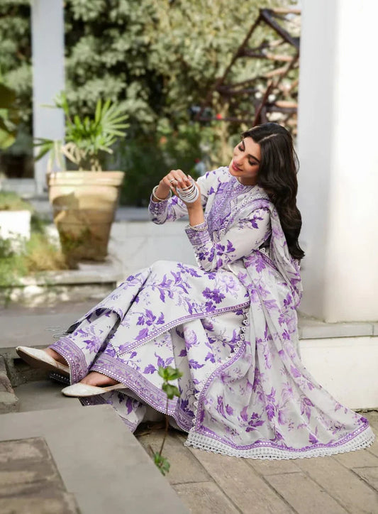 IZNIK Embroidered Linen 3 Piece Digital Printed Purple | IZ101 My Store
