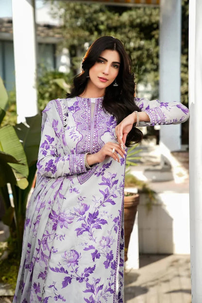 IZNIK Embroidered Linen 3 Piece Digital Printed Purple | IZ101 My Store
