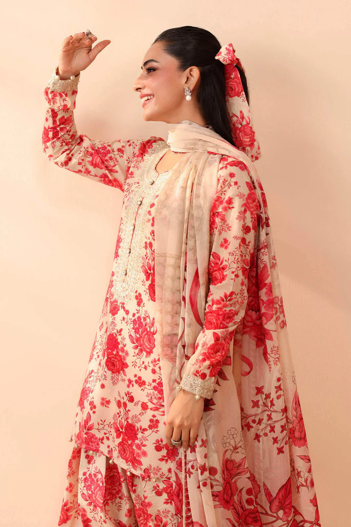 MARIA.B. Linen 3 Piece Digital Printed Pink Floral | MB101 My Store