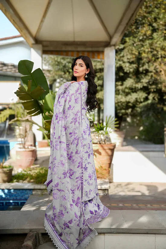 IZNIK Embroidered Linen 3 Piece Digital Printed Purple | IZ101 My Store
