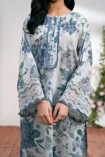 Baroque Linen 3 Piece Digital Printed Blue Floral | BQ104 My Store