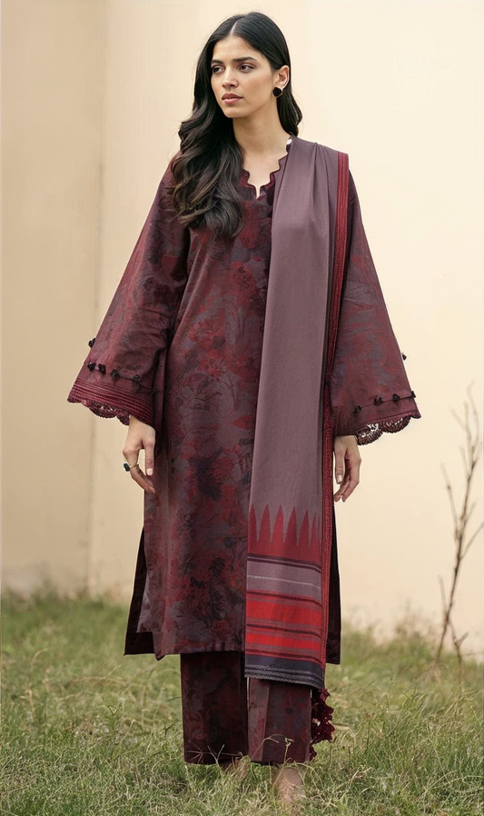 Baroque Khaddar Embroidered 3 Piece | BQ118 - Trendy Casual Outfits - Laiba Rauf