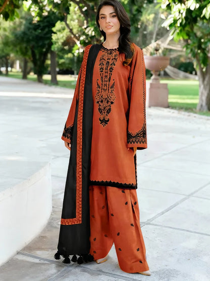 Baroque Dhanak Embroidered 3 Piece | BQ134- Trendy Casual Outfits - Laiba Rauf