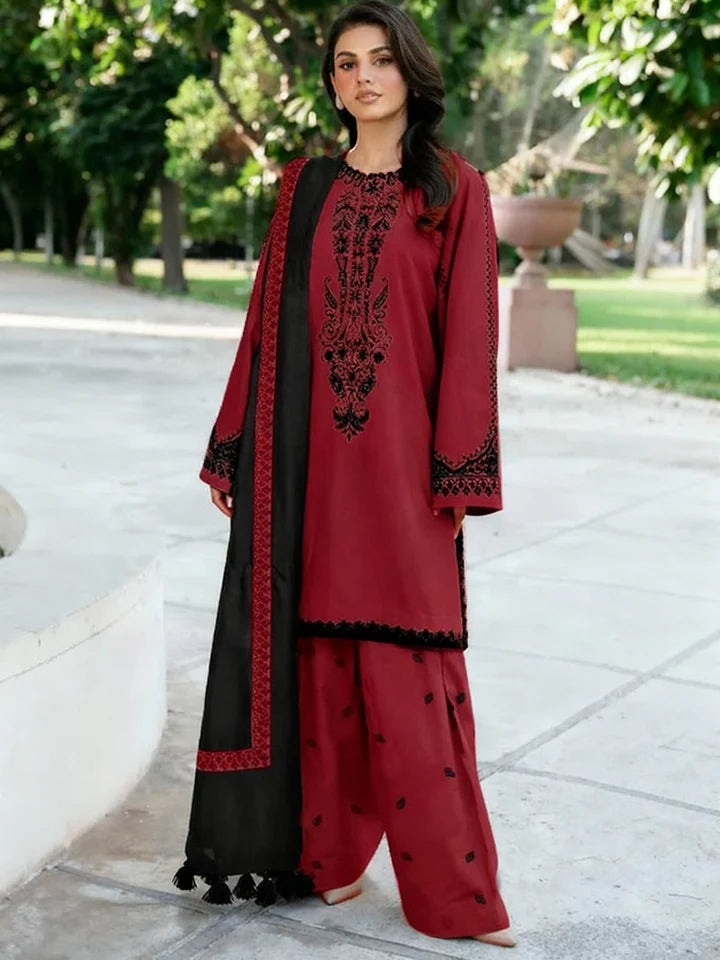 Baroque Dhanak Embroidered 3 Piece | BQ133- Trendy Casual Outfits - Laiba Rauf