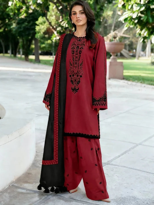 Baroque Dhanak Embroidered 3 Piece | BQ133- Trendy Casual Outfits - Laiba Rauf