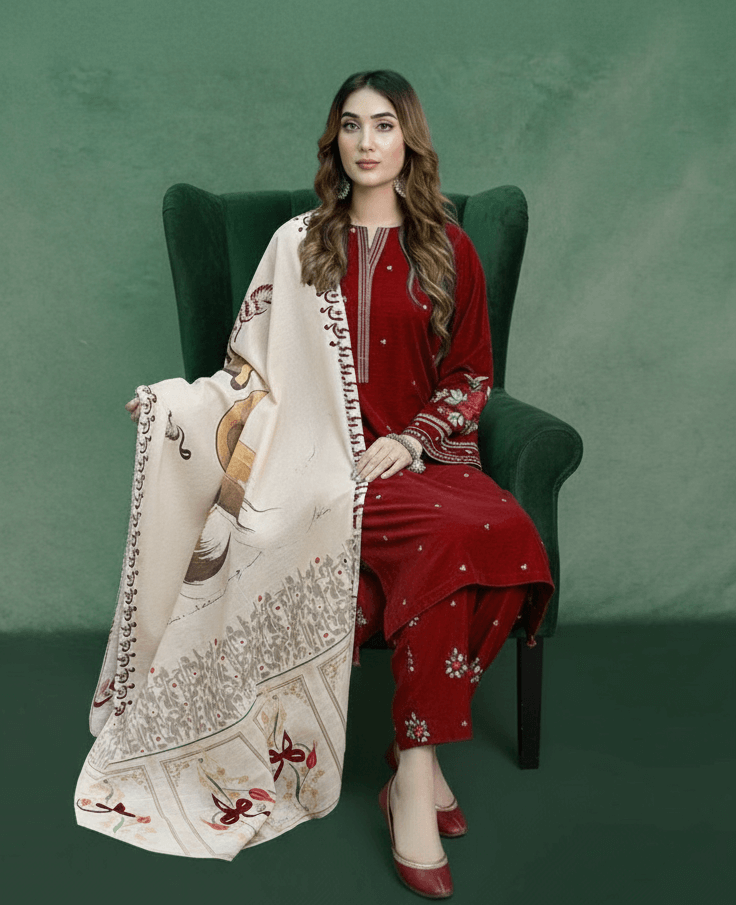 Aisling Dhanak Embroidered 3 Piece | AL100 - Trendy Casual Outfits - Laiba Rauf