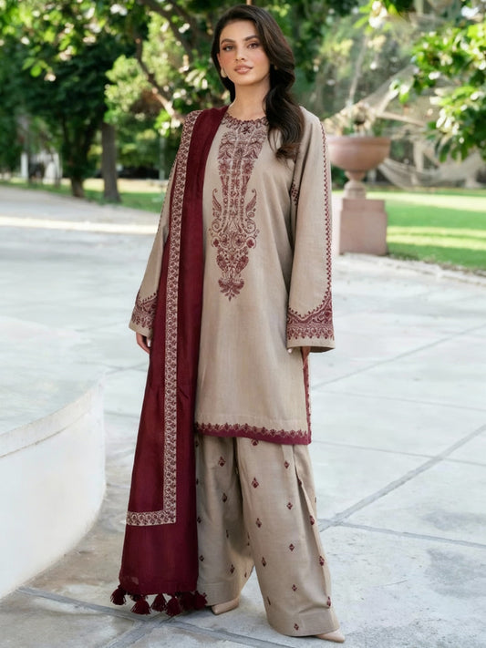 Baroque Dhanak Embroidered 3 Piece | BQ113 - Trendy Casual Outfits - Laiba Rauf