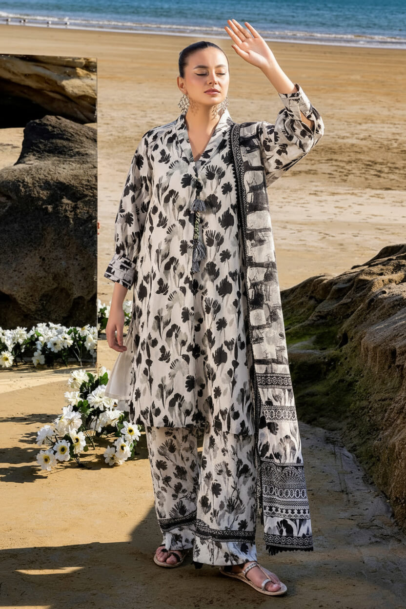 Alkaram Linen Digital Printed 3 Piece | AK100 - Trendy Casual Outfits - Laiba Rauf