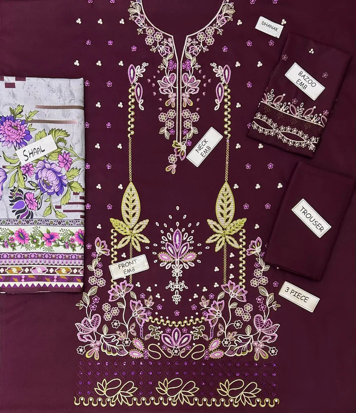 Nureh Dhanak Embroidered 3 Piece | NH100 - Trendy Casual Outfits - Laiba Rauf