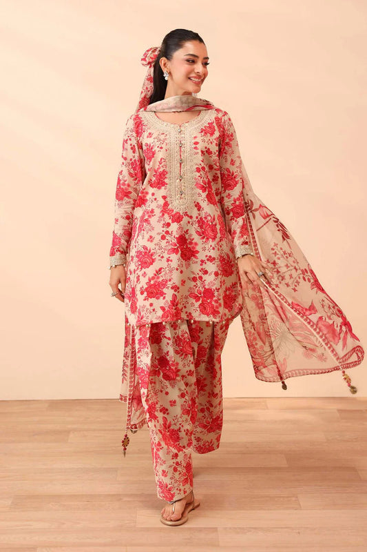 MARIA.B. Linen 3 Piece Digital Printed Pink Floral | MB101 My Store