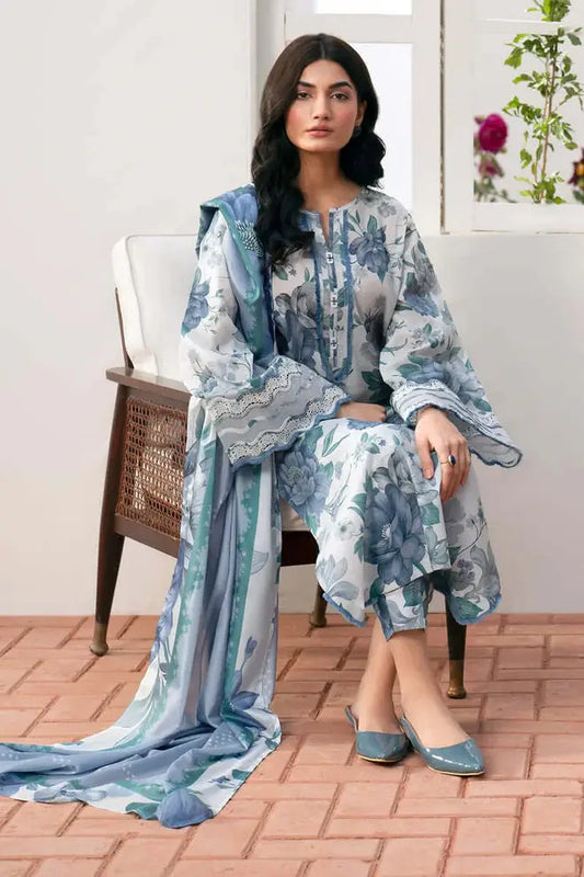 Baroque Linen 3 Piece Digital Printed Blue Floral | BQ104 My Store