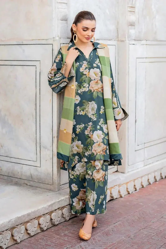 BAROQUE Viscose 3 Piece Digital Printed Green Floral | BQ102 My Store