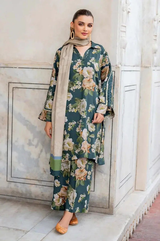 BAROQUE Viscose 3 Piece Digital Printed Green Floral | BQ102 My Store