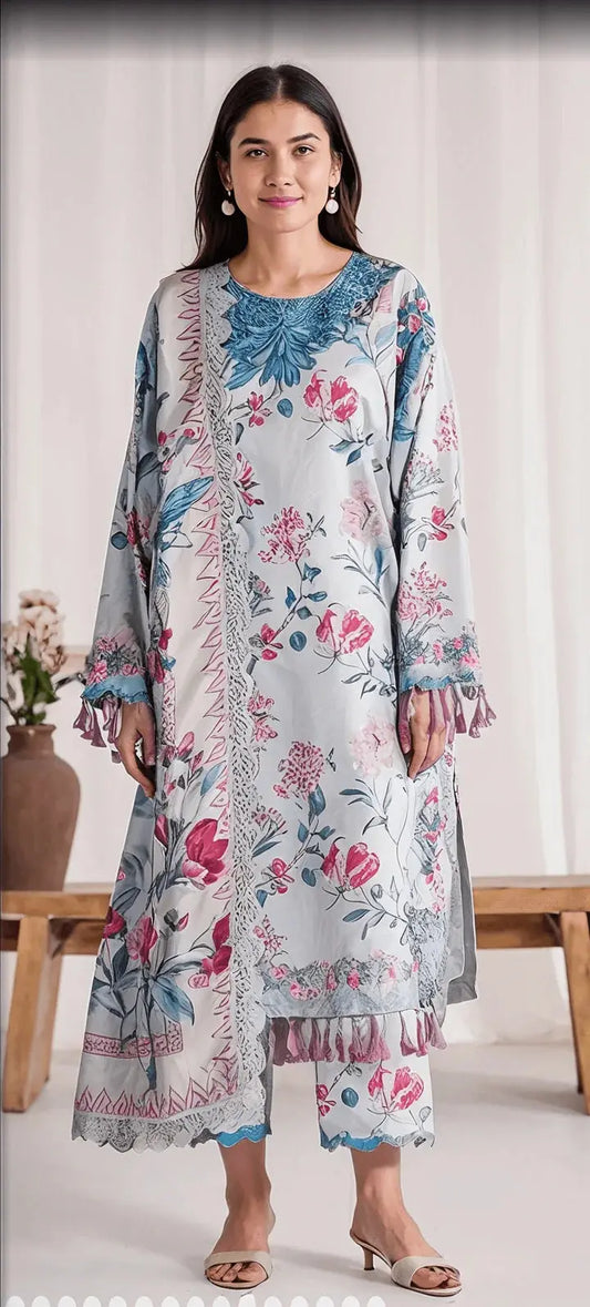 KHAADI Khaddar 3 Piece Digital Printed Leafy Pattern | KD101 My Store