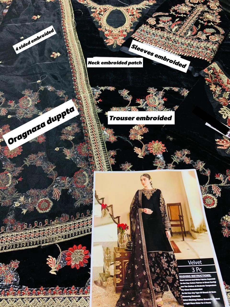 Baroque Luxury Embroidered Velvet 3 Piece | BR102 - Trendy Casual Outfits - Laiba Rauf