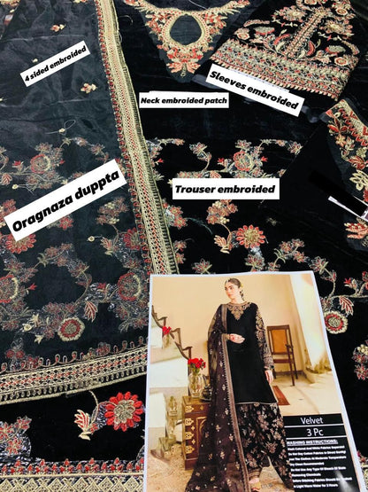 Baroque Luxury Embroidered Velvet 3 Piece | BR102 - Trendy Casual Outfits - Laiba Rauf