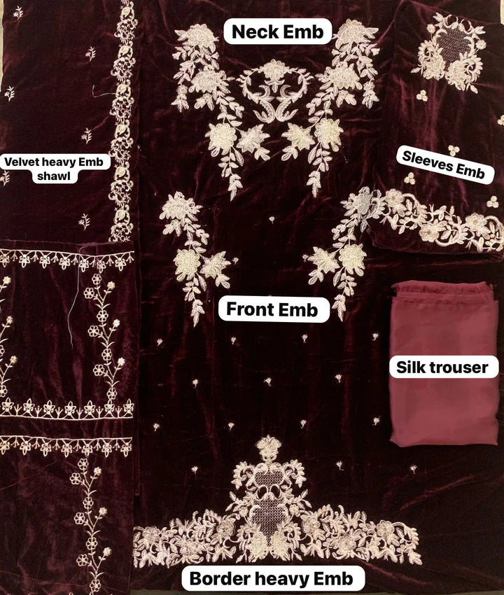 Azure Velvet Embroidered 3 Piece | AR100 - Trendy Casual Outfits - Laiba Rauf