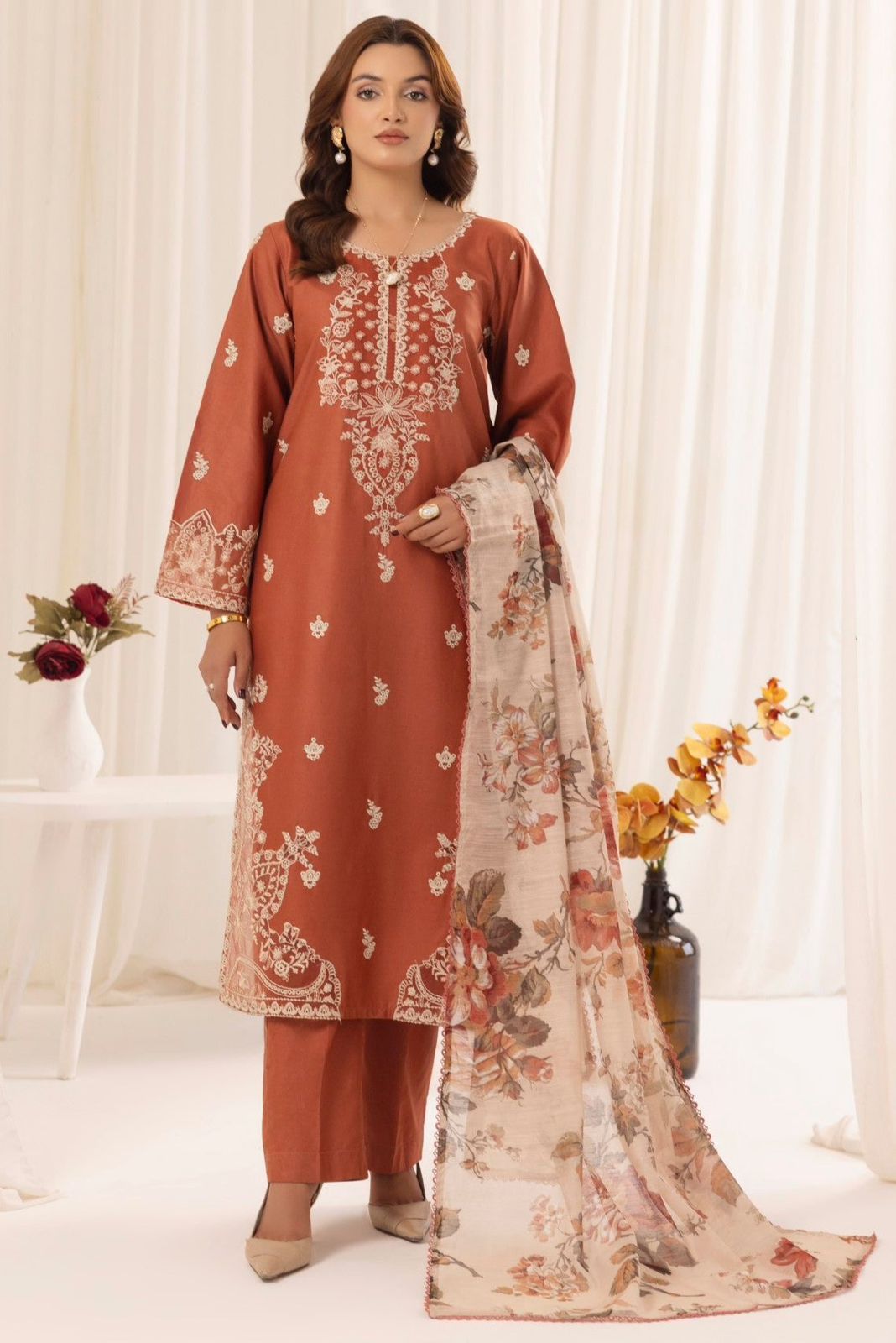Mohagni Dhanak Embroidered 3 Piece | MG101  - Trendy Casual Outfits - Laiba Rauf